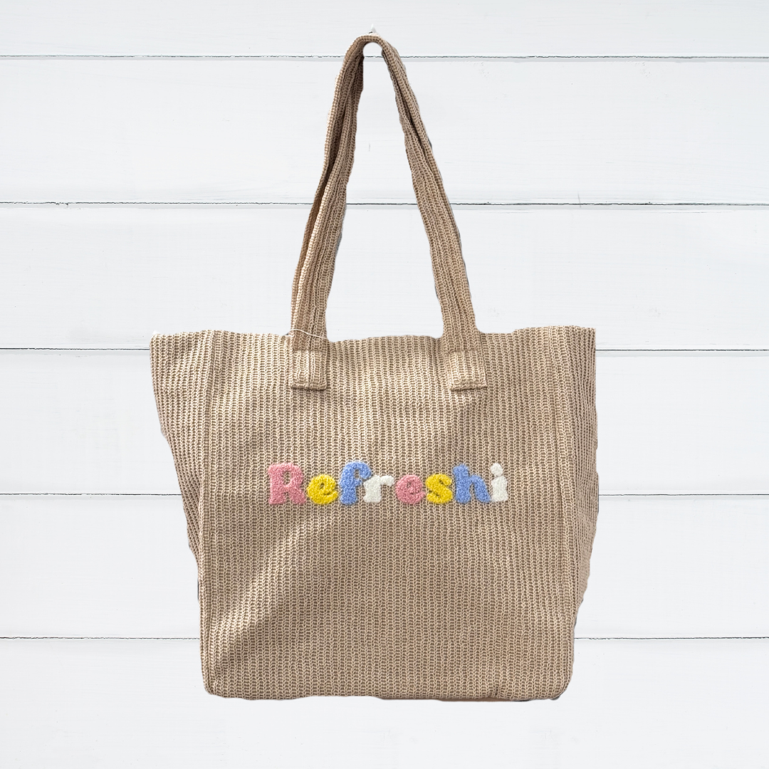 Knitted Zip Beige Tote Bag